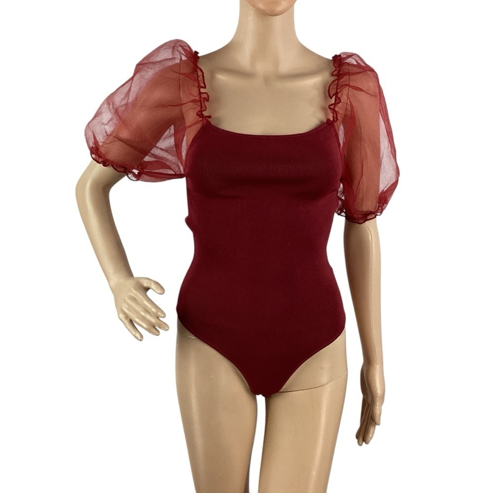 ASTR The Label Darling Mesh Sleeve Bodysuit Wine S